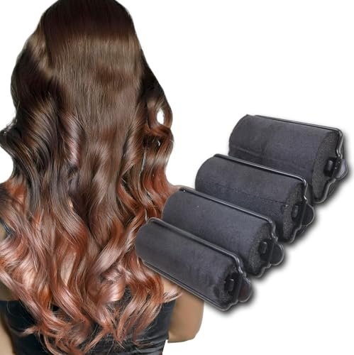 DONNA Silky Satin Foam Rollers 1.25"(D) 6PCS XL Hair Styling Heatless Curlers and Clips for Hairdressing BLACK - Image 4
