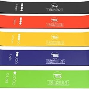 TechStone Resistance Bands Set for Men and Women, Pack of 5 Different Levels Elastic Band for Home Gym Long Exercise Workout – Great Fitness Equipment for Training, Yoga – Free Carrying Bag