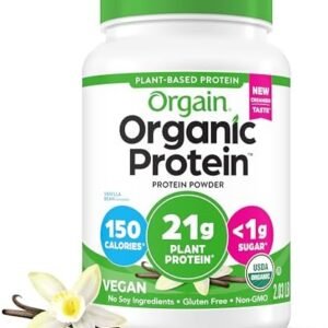 Orgain Organic Vegan Protein Powder, Vanilla Bean - 21g Plant Protein, 6g Prebiotic Fiber, No Lactose Ingredients, No Added Sugar, Non-GMO, For Shakes & Smoothies, 2.03 lb (Packaging May Vary)