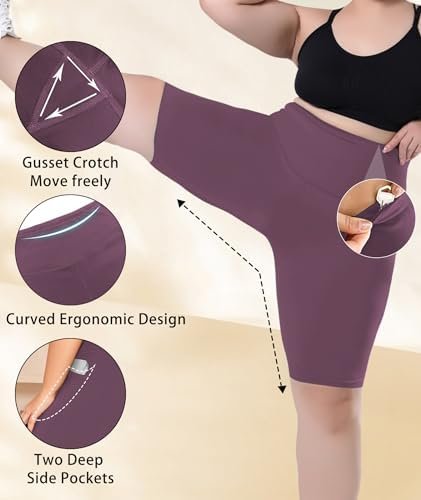 LALAGEN Women Plus Size Biker Shorts with Pockets - Tummy Control Gym Workout Running Yoga Volleyball Athletic Shorts - Image 4