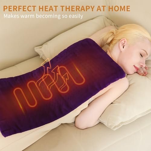 Heating Pad for Back,4lb Weighted Heating Pads for Pain Relief &Cramps,Gifts for Women, Men,12 * 24 King Size with 4 Heating Setting,2H Auto Off,Dry Moist Heat,Machine Washable,Purple - Image 3
