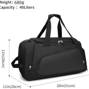 Waterproof Gym Bag with Shoe & Wet Compartment for Men/Women,Sports Duffle Bags for Workout/Fitness/Travel(Black,20″x11″x11″)
