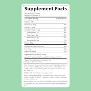 Clean Simple Eats Mint Chocolate Cookie Whey Protein Powder, Natural Sweetened and Cold-Processed Whey Protein Powder, 20 Grams of Protein (30 Servings)