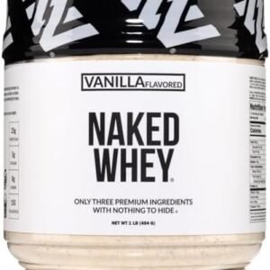 Naked Vanilla Whey Protein 1Lb, Only 3 Ingredients, All Natural Grass Fed Whey Protein Powder + Vanilla + Coconut Sugar- GMO-Free, Soy Free, Gluten Free. Aid Muscle Growth, 12 Servings