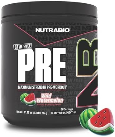 NutraBio STIM-Free PRE Workout for Men, New Formula | Laser Focus, Extreme Pumps | Performance, Endurance | 10g Citrulline, Beta Alanine, Nitrates, Nootropics, Electrolytes – 20 Servings Watermelon