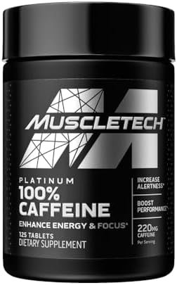 Caffeine Pills, MuscleTech 100% Caffeine Energy Supplements, PreWorkout Mental Focus + Energy Supplement, 220mg of Pure Caffeine, Sports Nutrition Endurance & Energy, 125 Count (Package may vary)