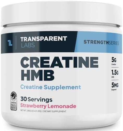 Transparent Labs Creatine HMB – Creatine Monohydrate Powder with HMB for Muscle Growth, Increased Strength, Enhanced Energy Output, and Improved Athletic Performance – 30 Servings, Strawberry Lemonade