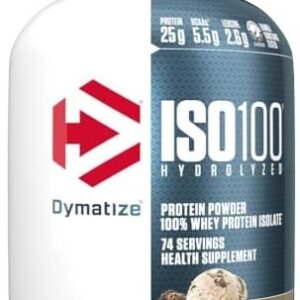 Dymatize ISO100 Whey Protein Powder Isolate, Cookies & Cream, 25g of Protein, 5 Pound, 5.5g BCAAs, Less Than 120 Cal., Gluten Free, 1g Fat, 1g Sugar, 2g Carb