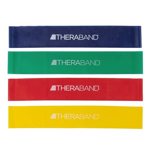 THERABAND Resistance Band Loop Set, Pack of 4, 18 Inch Band Loop Kit for Legs & Butt Workouts, Beginner to Advanced Levels for Exercise, Rehab, Physical Therapy, Stretching, & Strength Training