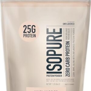 Isopure Zero Carb 100% Pure Whey Isolate Protein Powder, Lactose Free, Gluten Free, With Vitamins, Unflavored, 25g Protein Per Serving, 1 Lb, 16 Servings