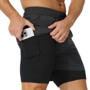 AIMPACT Men’s 2 in 1 Shorts 7" Compression Gym Athletic Workout Shorts for with Phone Pockets