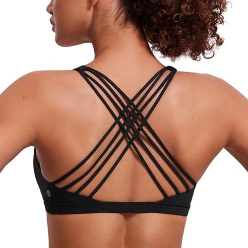 CRZ YOGA Strappy Sports Bras for Women – Criss Cross Back Wireless Padded Yoga Workout Cami Top