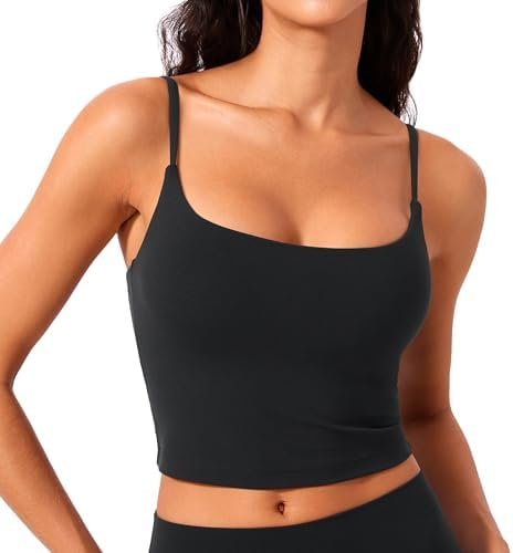 CRZ YOGA Butterlift Womens Scoop Neck Longline Sports Bra – U Back Adjustable Straps Workout Crop Tank Top with Built in Pads