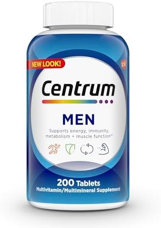 Centrum Multivitamin for Men, Multivitamin/Multimineral Supplement with Vitamin D3, B Vitamins and Antioxidants, Gluten Free, Non-GMO Ingredients – 200 Count