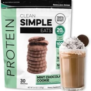 Clean Simple Eats Mint Chocolate Cookie Whey Protein Powder, Natural Sweetened and Cold-Processed Whey Protein Powder, 20 Grams of Protein (30 Servings)