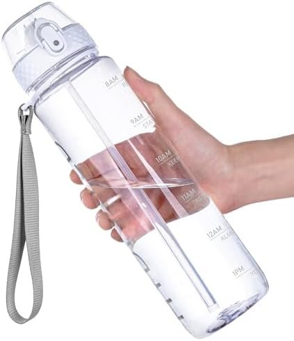 GOPPUS Clear Water Bottle With Straw 32oz Clear Sports Water Bottles Motivational with Time Marker Tritan BPA Free Plastic clera Water Bottle Wide Mouth for Gym Travel Home School Office