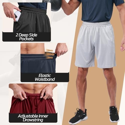 3 Pack Gym Basketball Mens Shorts - Quick Dry Black Workout Athletic Shorts with Pockets for Casual Running (S-6XL) - Image 2