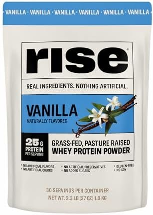 Rise Grass-Fed Whey Protein Powder – Vanilla | 25g Protein No Artificial Flavors, Colors, or Preservatives – Sugar Free, Gluten-Free, Soy Free (2.3 lbs)