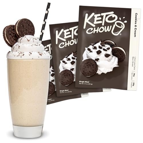 Keto Chow Cookies & Cream – Keto Meal Replacement Shake Powder – Nutritionally Complete – Low Carb – Delicious Easy Meal Substitute – Protein Rich You Choose The Fat – Single Meal – 3 Pack