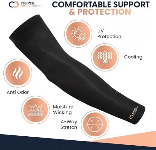 Copper Compression Arm Sleeve - Copper Infused Full Arm Brace for Forearm, Bicep, Triceps - Tennis Elbow, Basketball, Golf, Arthritis, Tendonitis, Bursitis, Post Surgery Rehab - Black - S - Image 4