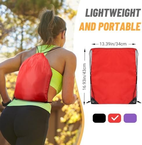 20pcs Drawstring Backpack Sport Gym Bag, 13.39"x16.93" Sport Cinch Bags Drawstring with Reinforced Bottom, Waterproof Gym Drawstring Bag Sackpack for Sport Baseball Beach Traveling Party, Red - Image 2