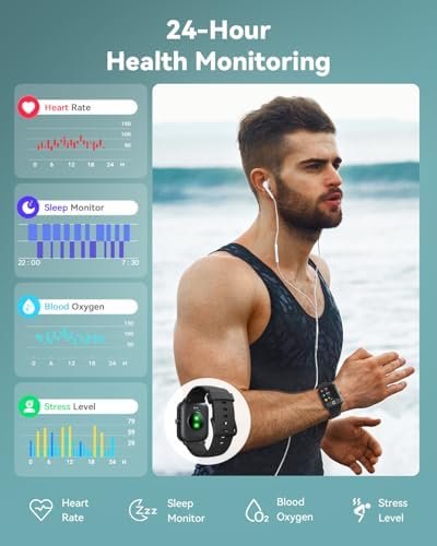 Smartwatch for Men Women, Alexa Built-in, 1.8" Fitness Tracker, IP68 Waterproof Smartwatch for Android & iPhone with Bluetooth Call (Answer/Make), Heart Rate/SpO2/Sleep Monitor/Pedometer, Black - Image 5