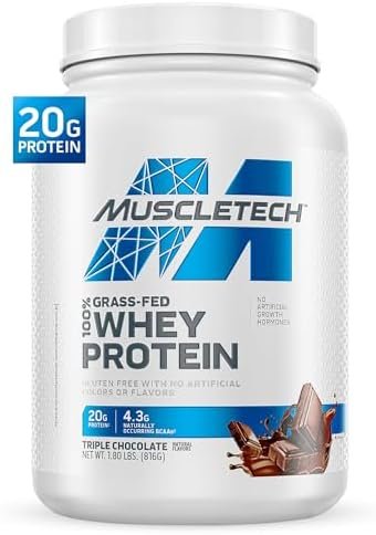 Muscletech Grass-Fed Whey Protein Powder (Triple Chocolate, 1.8LB) – Whey Protein Smoothie & Milk Shake Mix Supports Muscle Gain & Recovery – 20g of Whey Protein for Women & Men – Non-GMO, Gluten-Free