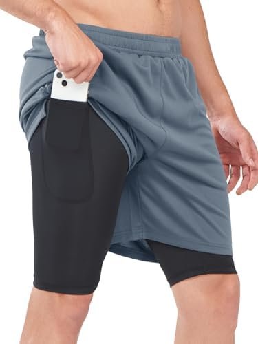 NORTHYARD Men's 2 in 1 Running Shorts Workout Gym Athletic Shorts with Liner Active Training Shorts with Zipper Pockets - Image 2