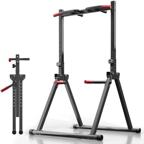 Joppoint Foldable Pull Up Bar Station, Adjustable Multifunction Power Tower Dip Bar Station Home Gym Strength Training Workout Equipment for Pull-up Push-up Dips