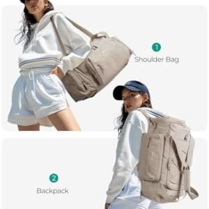 BAGSMART 4-IN-1 Gym Bag for Women,TSA Lightweight Duffle Bag for Travel with Shoe Compartment & Wet Pocket, 30L Carry On Weekender Bags for Women,Water Resistant Travel Duffel Backpack,Camel