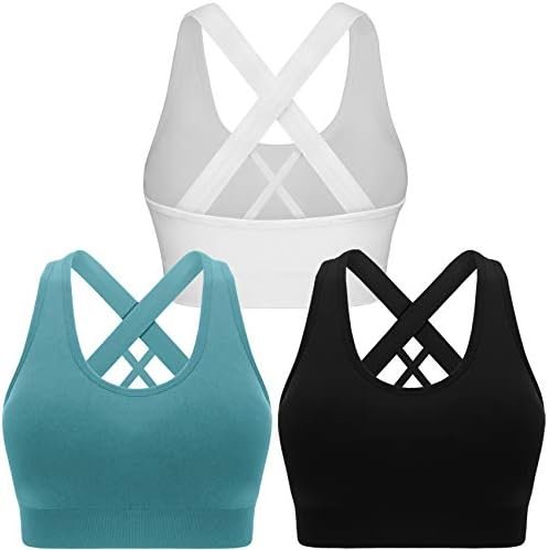 Double Couple Sports Bras for Women Padded High Impact Seamless Criss Cross Back Workout Tops Gym Activewear Bra