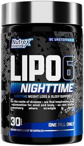 Nutrex Lipo 6 Nighttime Fat Burner | Melatonin Sleep Aid & Weight Loss Diet Pills for Men and Women | Night Time Metabolism Booster Appetite Suppressant | 30 Servings (1)