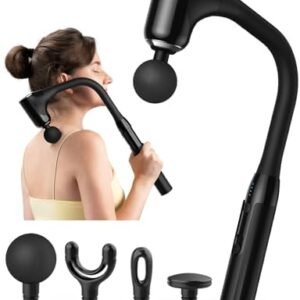 Massage Gun Deep Tissue - Back Massager for Pain Relief Deep Tissue with Extended Handle, 12MM Percussion Less-Shock Neck/Foot/Leg/Shoulder Massager, Infinitely Adjustable Speed & 4 Replaceable Heads