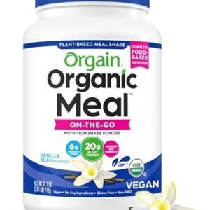 Orgain Organic Meal, Vegan Meal Replacement Protein Powder, Vanilla Bean - 20g Plant Based Protein, 6g Prebiotic Fiber, Fruits, Vegetables & Greens, Gluten Free, Shakes & Smoothies, 2.01lb