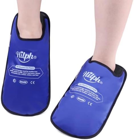 Hilph Foot Ice Pack Slippers for Plantar Fasciitis 2 Packs, Reusable Hot Cold Packs Gel Ice Slipper for Foot and Broken Toes, Gout, Foot Surgery, Neuropathy, Diabetic, Swollen (Dark Blue)