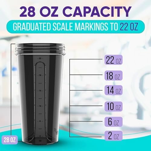 -6 PACK- Shaker Cups for Protein Shakes 28 oz - 6x Wire Whisk | Leak Proof Protein Shaker Bottle for Protein Shakes, Shaker Bottle Pack for Pre & Post Workout, Shaker Cup - Image 6