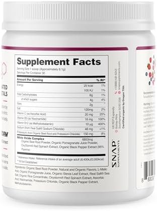 Snap Supplements Organic Beet Root Powder, Nitric Oxide Superfood Supplement with Beets, B Vitamins, Pomegranate & Red Spinach for Energy, Heart Health & Circulation Support, 30 Servings, Mixed Berry - Image 8