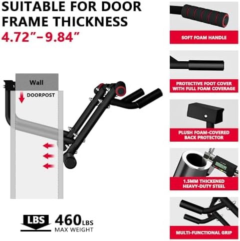 2025 Upgrade Multi-Grip Pull Up Bar for Doorway - 460 lbs Heavy Duty Chin-Up Bar for Home Gym Exercise, Door Frame Pull Up Bar for Almost All Doors - Image 3