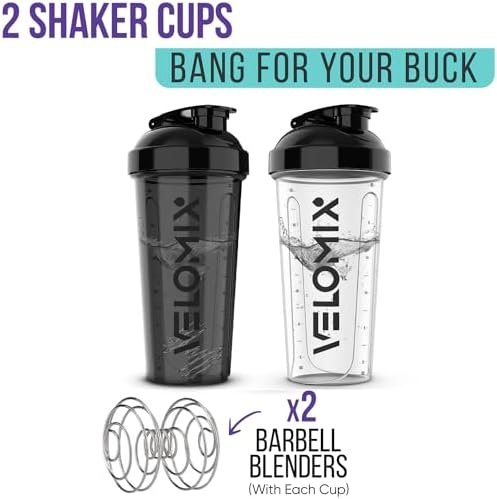 -2 Pack- 28 oz Protein Shaker Bottles for Protein Mixes - 2x Wire Whisk | Leak Proof Shaker Cups for Protein Shakes | Protein Shaker Bottle Pack | Shakers for Protein Shakes-Black&Transparent - Image 3