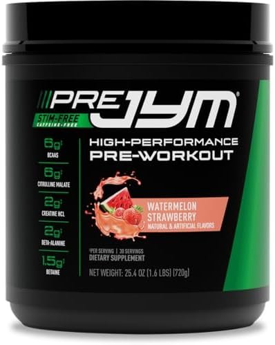 Pre JYM Stim Free Watermelon Strawberry Pre-Workout Powder, Creatine, No Caffeine, Citrulline, Betaine, BCAA’s, Taurine, Alpha-GPC, Huperzine, 30 Servings