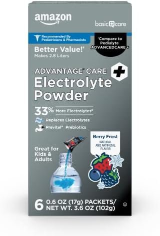 Amazon Basic Care Advantage Care Electrolyte Powder Packets for Rehydration, Berry Frost, 6 Count