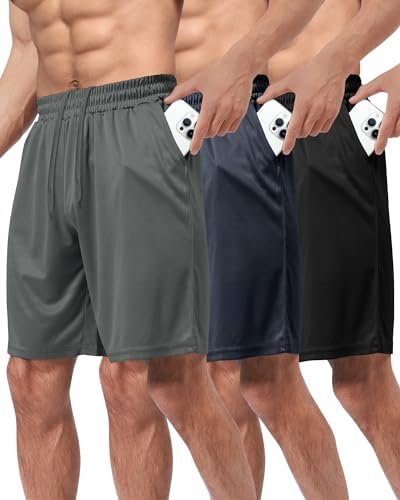 3 Pack Gym Basketball Mens Shorts – Quick Dry Black Workout Athletic Shorts with Pockets for Casual Running (S-6XL)