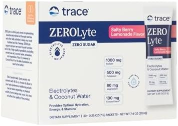 Trace Minerals ZeroLyte – Drink Mix Powder Supports Hydration & Energy – Aids Healthy Nerve & Muscle Function – Support Heart & Digestion Health – Salty Berry Lemonade, 30 Packets (30 Servings)