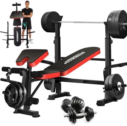 OPPSDECOR 8 in 1 650lbs Weight Bench Adjustable Bench Press Set with Squat Rack Olympic Workout Bench with Leg Developer Preacher Curl Foldable Weight Benches For Home Gym OPX496
