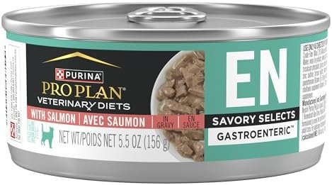 Pro Plan Veterinary Diets Purina EN Gastroenteric Feline Formulas Savory Selects in Sauce with Salmon Wet Cat Food – (Pack of 24) 5.5 oz. Cans