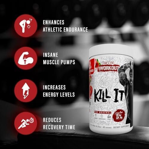 5% Nutrition Rich Piana Kill It Pre Workout Powder w/Creatine, Caffeine, Beta Alanine, Hydroprime Glycerol for Pump, Strength, Endurance | 14.25 oz, 40 Srvgs (Fruit Punch) - Image 3