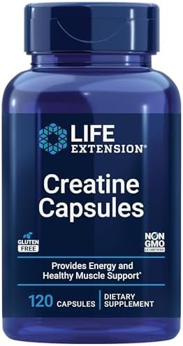 Life Extension Creatine Capsules – Creatine Monohydrate – Promotes Strength, Lean Muscle, Healthy Endurance – Non-GMO, Gluten-Free – 120 Capsules