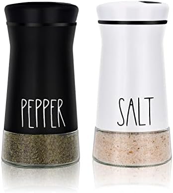 Farmhouse Salt and Pepper Shakers with Adjustable Pour Holes, Refillable Salt Shaker by Aelga, Ideal for Himalayan, Kosher, Black and White Pepper