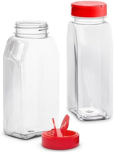 2Pcs Seasoning Containers with Dual Shake Lids – 32oz Kitchen Storage Jars for Herbs, Spices and Dry Goods, Transparent Design with Wide Mouth for Easy Filling, Durable Odor-Resistant Plastic Material