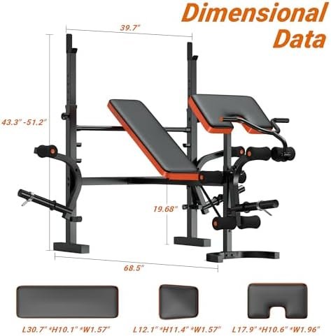 XDDIAS Weight Bench, 770LBS Bench Press Set with Leg Extension, 6 in 1 Olympic Weight Bench for Home Gym, Adjustable Workout Bench with Rack & Preacher Pad, Flat Incline Bench for Weight Lifting - Image 8